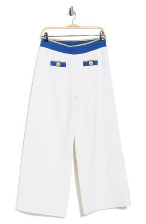 L'agence Madrid Wide Leg Knit Pants in White/Navy/Gold at Nordstrom Rack, Size X-Large