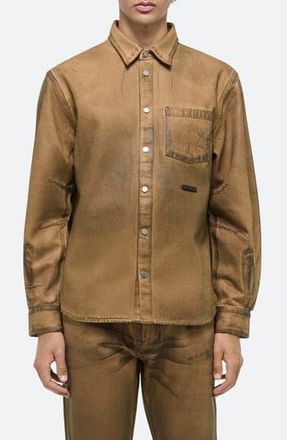 Helmut Lang Curved Organic Cotton Denim Snap-Up Shirt in Waxed Oil Stain - 26W at Nordstrom Rack, Size Xx-Large