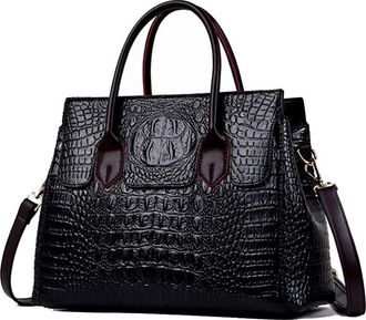Generic Satchel Handbag for Women Crocodile Top Handle Purse Fashion Crossbody Bag Ladies Leather Tote Shoulder Bags (Black)
