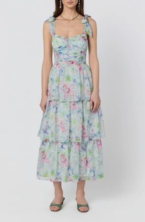 ASTR the Label Tiered Tie Strap Sundress in Mint Multi Floral at Nordstrom Rack, Size X-Small