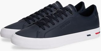 Tommy Hilfiger Mens Flag Stripe Vulcanized Leather Sneaker - Navy - US 11.5 / EU 45