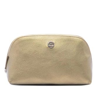 Chanel Pre-owned Metallic Leather Pouch - Dames - Pre-owned - Geel - Maat: ONE Size Leer