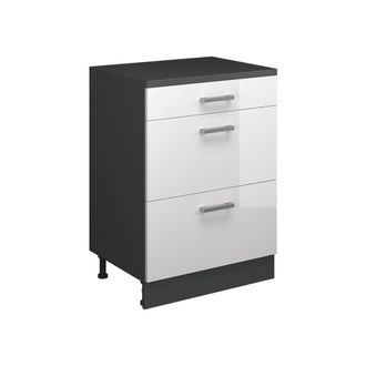 Vicco Armario De Cocina Para Techo Inclinado R-line, Blanco Alto Brillo, 60 Cm Sin Inclinaci&oacute;n Con 3 Cajones, Vicco