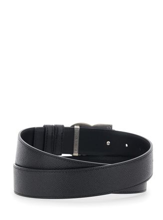 Dolce & Gabbana Calfskin Logo Plate Belt - Black