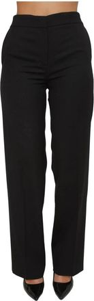 Twinset Wollen broek met logo - Dames - Straight fit broeken - Zwart - 2XL - Wol - Broeken