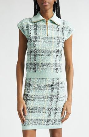 Balmain Tweed Zip Funnel Neck Sweater in Ulm Pale Green/Multi at Nordstrom, Size 12 Us
