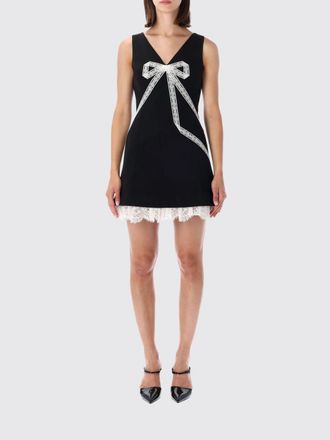 Self Portrait Off-the-Shoulder Cr&ecirc;pe Sheath Mini Dress with Lace Inserts
