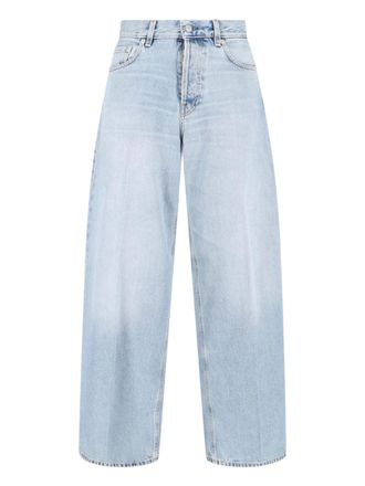 Haikure Light Blue Wide-Leg Denim Jeans With Mid-Rise Waist And Five-Pocket Design