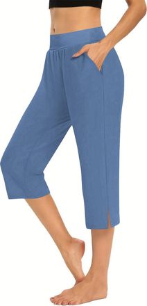 Generic Three Quarter Length Trousers Women Lounge Yoga Capri Pants Ladies Cropped Trousers Solid Color High Waist 3/4 Trouser Summer Loose Athletic Joggers P
