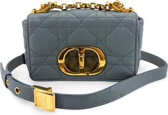 Dior Caro Cannage Quilt Calfskin Gray Leather Handbag (Pre-Owned)