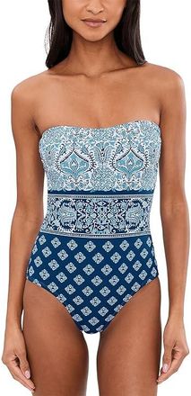 Tommy Bahama Noble Pineapple Bandeau one-piece Womens Swimsuits One Piece Indigo Tide : 14, Nylon/Spandex