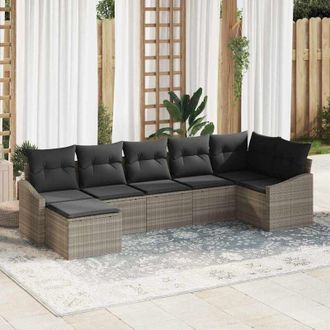 vidaXL Conjunto De Sof&aacute; De Jard&iacute;n 7 Pcs Gris Claro Polirat&aacute;n Vidaxl