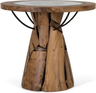 Giner&Colomer Mesa de centro de madera de teca 60 cm estilo r&uacute;stico industrial