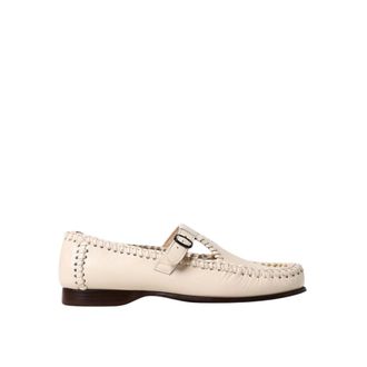 Hereu Flats, female, Beige, Size: 11 US Braided Leather Loafers