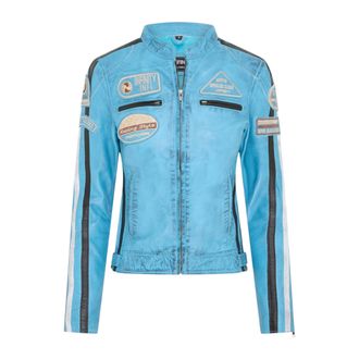 Infinity Leather Dames Biker Racing Badges Blauw Leren Jasje-Eastleigh