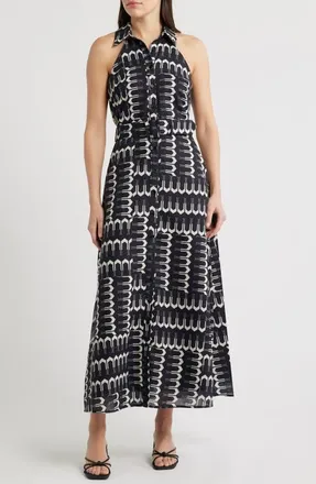Ciebon Kaisa Sleeveless Belted Shirtdress in Black Multi at Nordstrom, Size X-Small