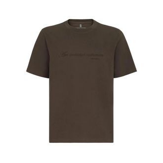Brunello Cucinelli T-shirt met borduursel en print - Heren - T-shirts - Bruin - XL - Katoen - Tops