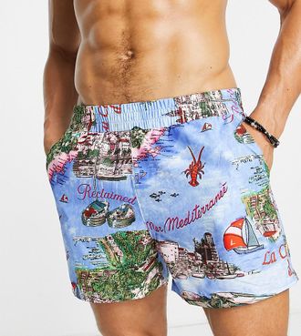 Reclaimed Vintage Inspired - Shorts mit Retro-Postkartenmuster - MULTI-Bunt