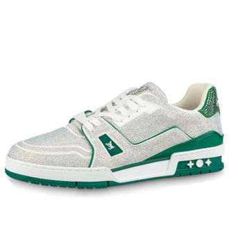 Louis Vuitton Trainer Sneakers Crystals White and Green 1AARLE