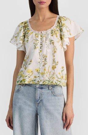 Alice & Olivia Odette Flutter Sleeve Top in Fresh Air Butter at Nordstrom, Size X-Small