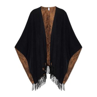 Ferragamo Jassen, Dames, Zwart, ONE Size, Wol, Omkeerbare Poncho met Franjes