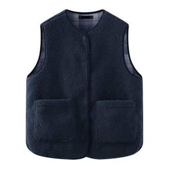 Generic Womens Fleece Gilet Sleeveless Sherpa Jacket Winter Button Down Body Warmers Soft Fluffy Vest Tops Casual Comfortable Plush Teddy Waistcoat with Pocke
