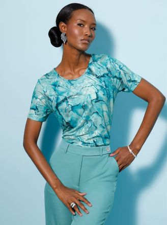 Cr&eacute;ation L Print-Shirt CREATION L Druck-Shirt, Damen, Gr. 36, topas, bedruckt, 95% Viskose, 5% Elasthan, bedruckt, gebl&uuml;mt, gemustert, mehrfarbig, Rundhals, Shir