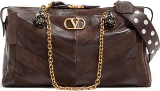 Valentino Garavani Panthea Medium Shoulder Bag In Suede And Nappa With Chevron Motif