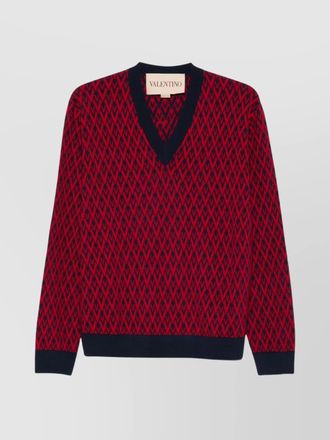 Valentino Garavani jacquard pattern wool v neck sweater