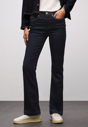 Street One Bootcut-Jeans STREET ONE, Damen, Gr. 27, L&auml;nge 30, rinsed dunkelblau, Denim/Jeans, Obermaterial: 72% Baumwolle, 27% Polyester (REPREVE), 1% Elasthan, 