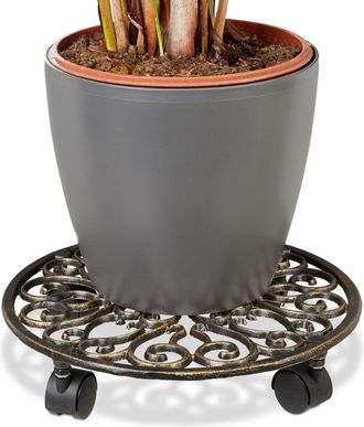 Relaxdays Relaxdays - 3 Soportes Redondos Con 4 Ruedas Para Plantas Hecho De Hierro Fundido Resistentes A La Intemperie, &Oslash; 33,5 Cm, Bronce