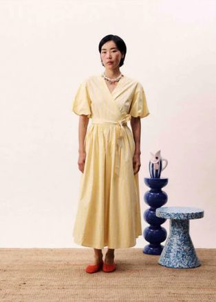 FRNCH Lemon Blossom Wrap Dress In Yellow