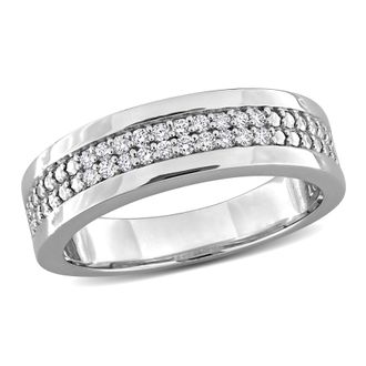 Mimi & Max Created Forever Mens 1/5ct TW Lab-Grown Diamond Double Row Band Yellow or White Silver