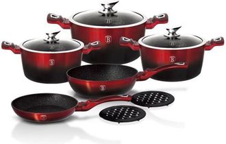 Berlinger Haus Berlinger Haus Bh-1631 Juego De Bater&iacute;a De Cocina De Granito Met&aacute;lico Borgo&ntilde;a 10 Piezas