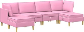 vidaXL Juego De Sof&aacute; Modular Con Almacenamiento 6 Uds. Rosa Tela Vidaxl