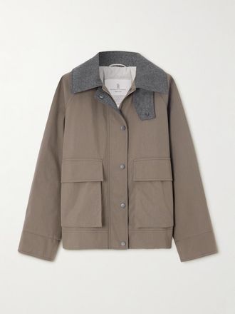 Brunello Cucinelli Giacca Imbottita In Misto Cotone Con Finiture In Feltro Di Lana E Perline - Marrone