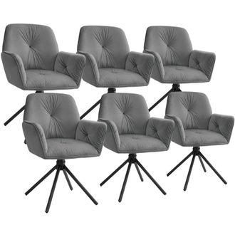 TecTake Swivel Chair Lenia Set Of 6 - Velvet Look Anthracite/Black in Dark Grey | Size: 6 Pack