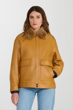 FURNIQ Alma Leather Jacket in Caramel at Nordstrom, Size Xx-Large