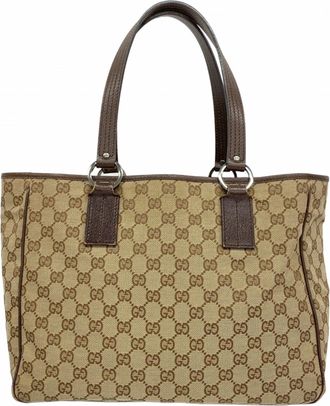 Gucci Beige Brown Canvas Tote Bag (Pre-Owned)