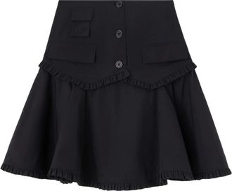 Ganni Compact Poplin Buttoned Knee Length Skirt - Dames - Rokken - Zwart - Maat: XL Katoen