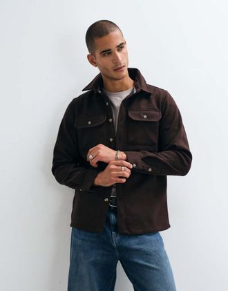 Brave Soul Studio overshirt in misto lana marrone scuro