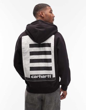 Carhartt Work in Progress Archive Lines - Felpa con cappuccio oversize nera con zip e applicazione sul retro-Nero