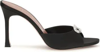 Amina Muaddi Black Silk Stiletto Heel Womens Sandals