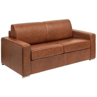 Vente-Unique Divano letto 4 posti a ribalta Posto letto 160 cm Materasso 18 cm Pelle di bufalo vintage color caramello - CALITO