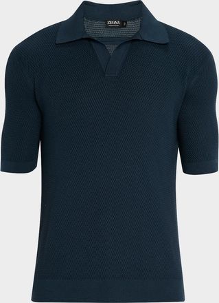 Ermenegildo Zegna Mens Cotton Textured Johnny-Collar Polo Sweater
