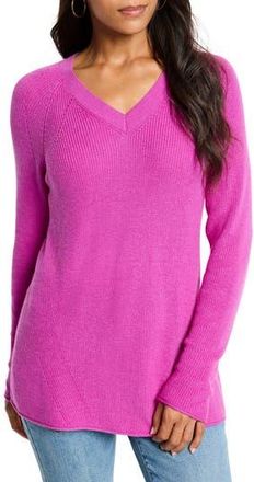 Nic+Zoe V-Neck Sweater in Magenta Rose at Nordstrom Rack, Size Medium