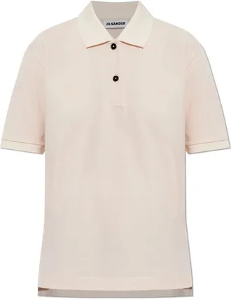 Jil Sander Tops, Dames, Roze, XL, Katoen, Polo Shirt met Geborduurd Logo