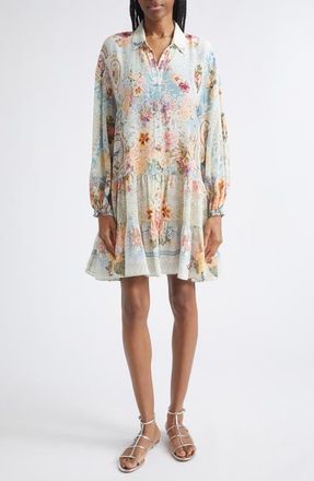 Camilla Floral Print Long Sleeve Silk Shirtdress in A Taste For Lace at Nordstrom, Size Medium