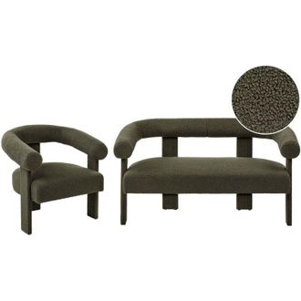 Beliani Sofa Set Green Boucle Fully Upholstered 2 Seater Armchair Retro Design Living Room ILBRO