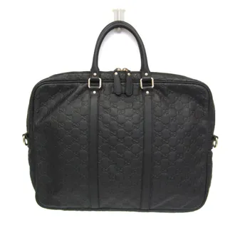 Gucci Convertible Briefcase Guccissima Leather Black Leather Briefcase Bag (Pre-Owned)
